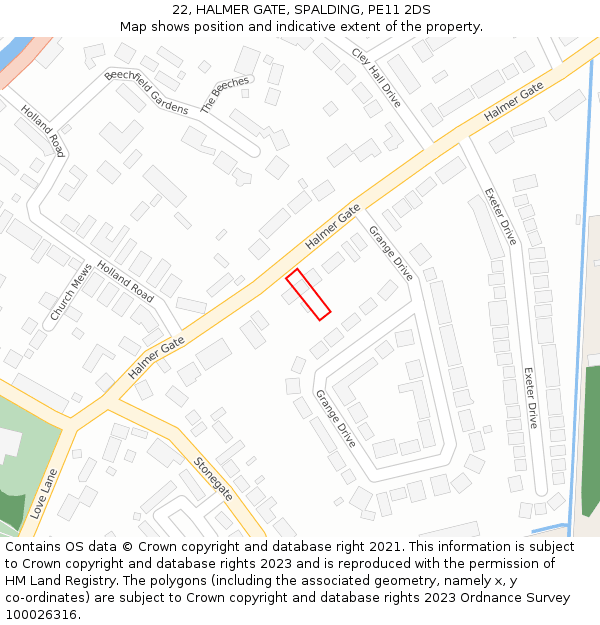 22, HALMER GATE, SPALDING, PE11 2DS: Location map and indicative extent of plot