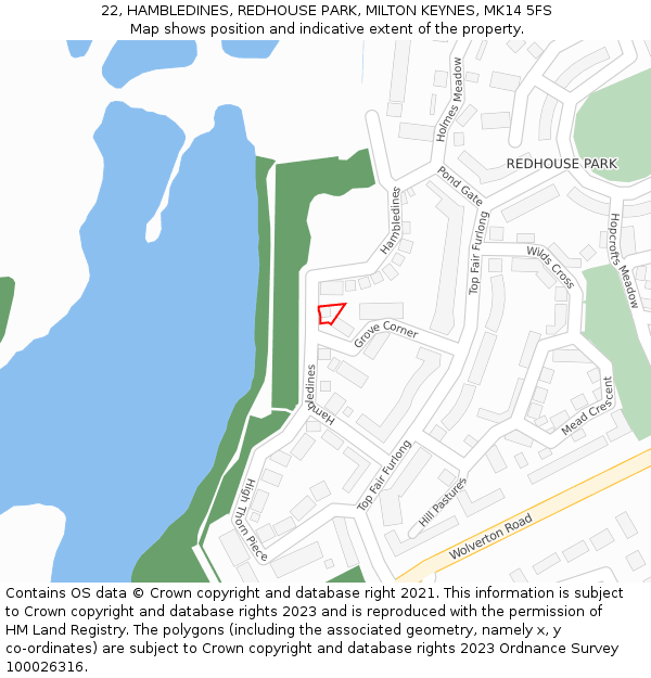 22, HAMBLEDINES, REDHOUSE PARK, MILTON KEYNES, MK14 5FS: Location map and indicative extent of plot