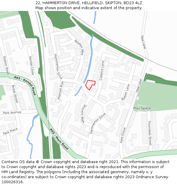 22, HAMMERTON DRIVE, HELLIFIELD, SKIPTON, BD23 4LZ: Location map and indicative extent of plot