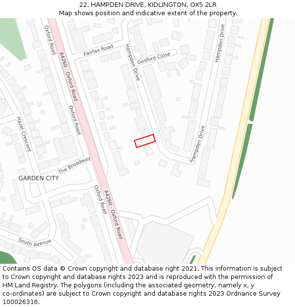 22, HAMPDEN DRIVE, KIDLINGTON, OX5 2LR: Location map and indicative extent of plot