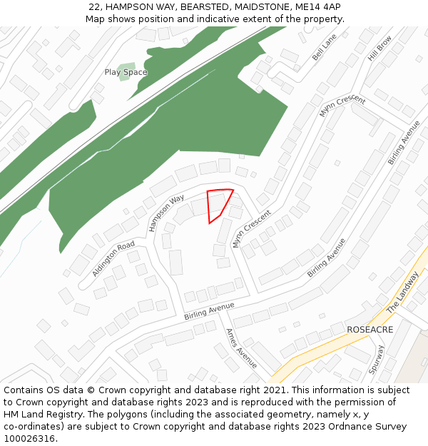 22, HAMPSON WAY, BEARSTED, MAIDSTONE, ME14 4AP: Location map and indicative extent of plot