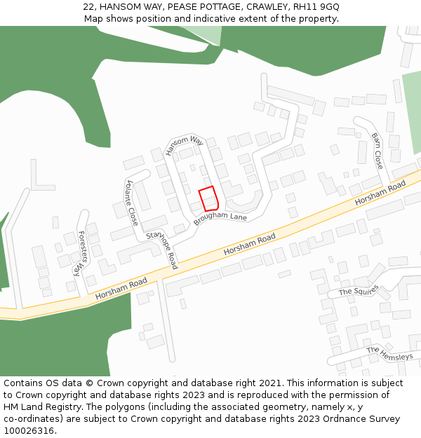 22, HANSOM WAY, PEASE POTTAGE, CRAWLEY, RH11 9GQ: Location map and indicative extent of plot