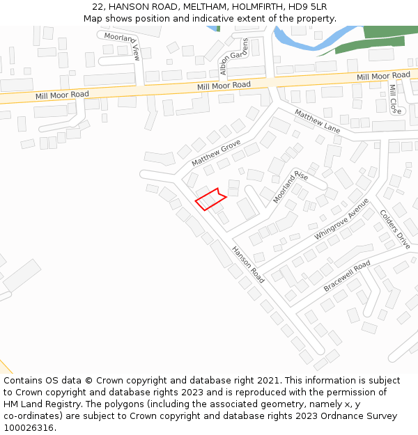 22, HANSON ROAD, MELTHAM, HOLMFIRTH, HD9 5LR: Location map and indicative extent of plot