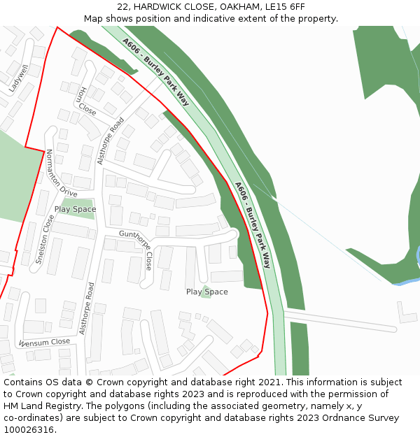 22, HARDWICK CLOSE, OAKHAM, LE15 6FF: Location map and indicative extent of plot
