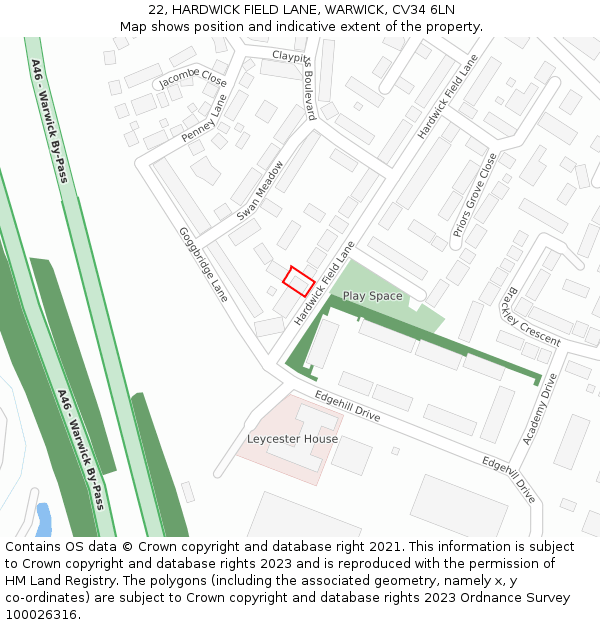 22, HARDWICK FIELD LANE, WARWICK, CV34 6LN: Location map and indicative extent of plot