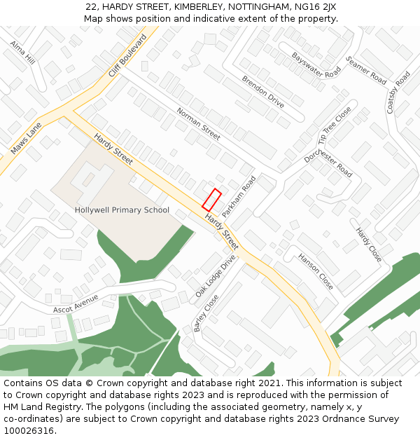 22, HARDY STREET, KIMBERLEY, NOTTINGHAM, NG16 2JX: Location map and indicative extent of plot