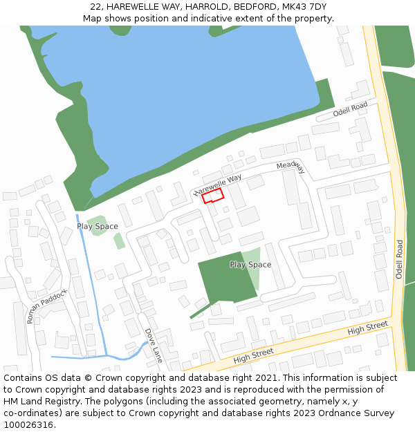 22, HAREWELLE WAY, HARROLD, BEDFORD, MK43 7DY: Location map and indicative extent of plot