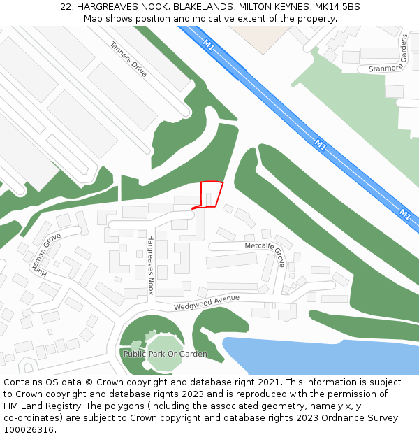 22, HARGREAVES NOOK, BLAKELANDS, MILTON KEYNES, MK14 5BS: Location map and indicative extent of plot