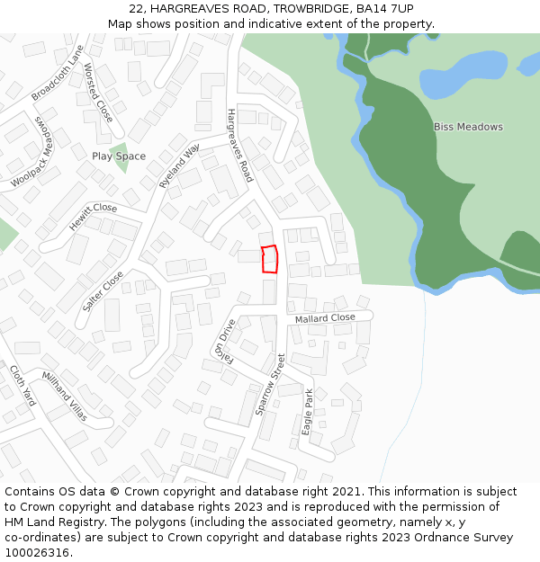 22, HARGREAVES ROAD, TROWBRIDGE, BA14 7UP: Location map and indicative extent of plot