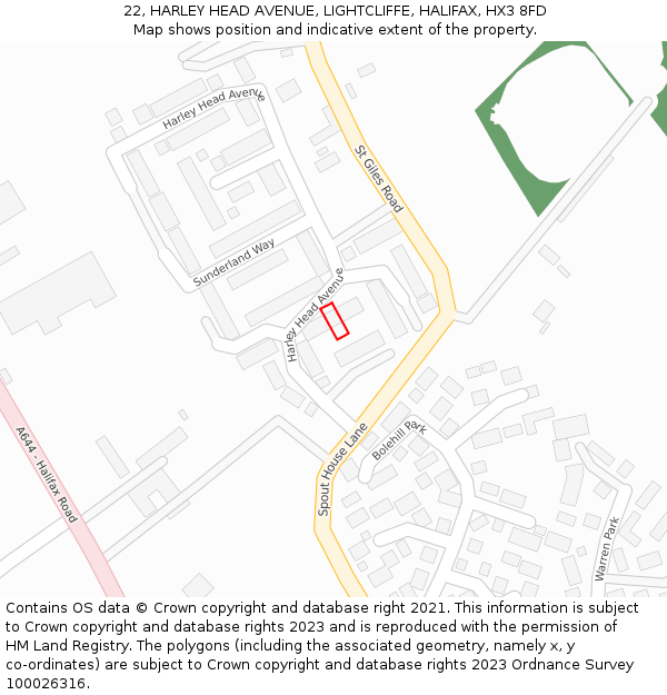 22, HARLEY HEAD AVENUE, LIGHTCLIFFE, HALIFAX, HX3 8FD: Location map and indicative extent of plot