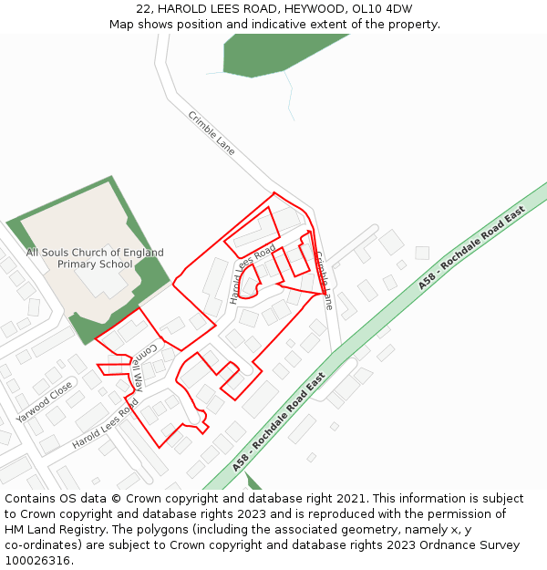 22, HAROLD LEES ROAD, HEYWOOD, OL10 4DW: Location map and indicative extent of plot