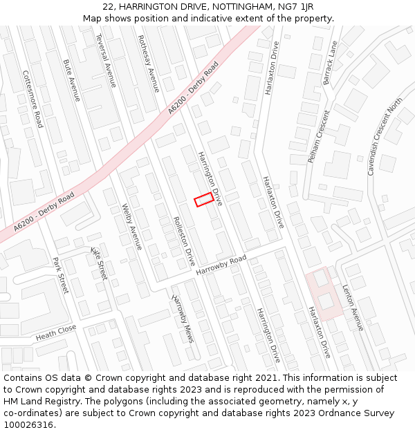 22, HARRINGTON DRIVE, NOTTINGHAM, NG7 1JR: Location map and indicative extent of plot