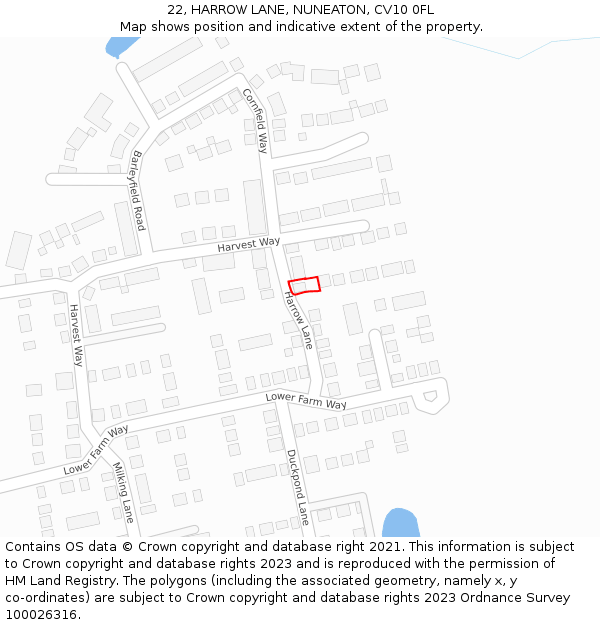 22, HARROW LANE, NUNEATON, CV10 0FL: Location map and indicative extent of plot