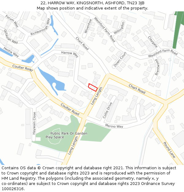 22, HARROW WAY, KINGSNORTH, ASHFORD, TN23 3JB: Location map and indicative extent of plot