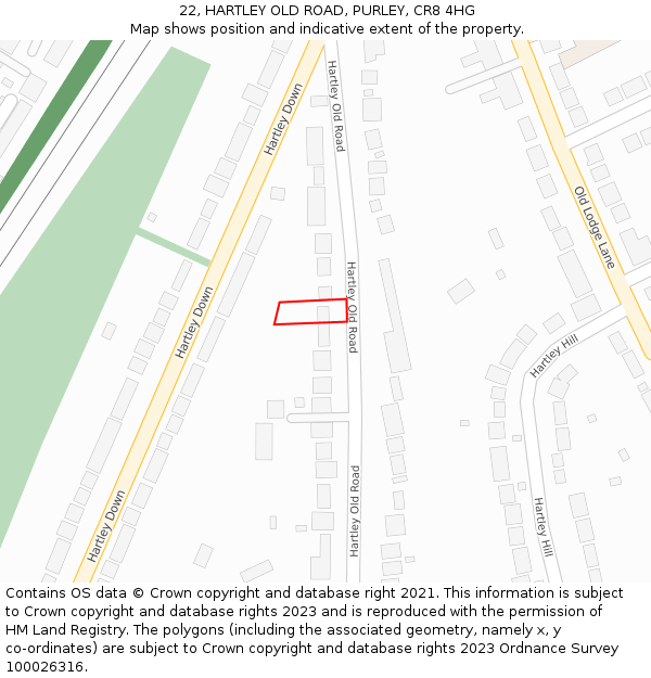 22, HARTLEY OLD ROAD, PURLEY, CR8 4HG: Location map and indicative extent of plot