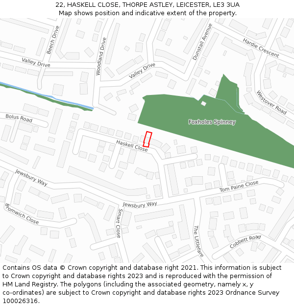 22, HASKELL CLOSE, THORPE ASTLEY, LEICESTER, LE3 3UA: Location map and indicative extent of plot