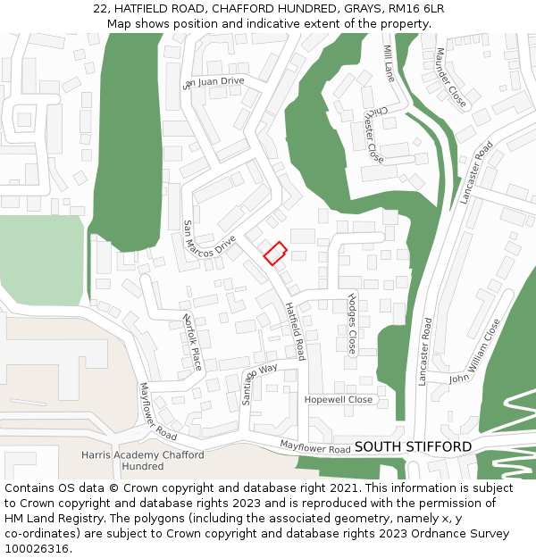 22, HATFIELD ROAD, CHAFFORD HUNDRED, GRAYS, RM16 6LR: Location map and indicative extent of plot