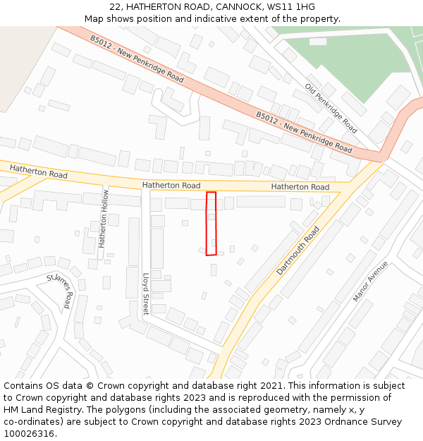 22, HATHERTON ROAD, CANNOCK, WS11 1HG: Location map and indicative extent of plot