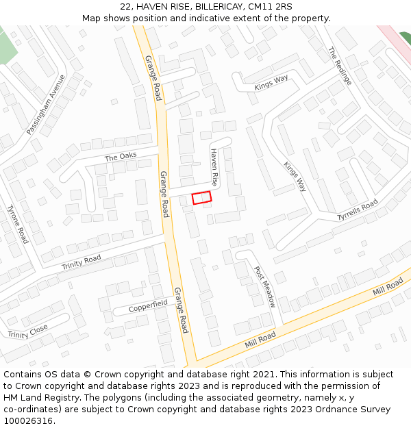 22, HAVEN RISE, BILLERICAY, CM11 2RS: Location map and indicative extent of plot