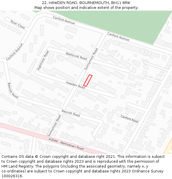 22, HAWDEN ROAD, BOURNEMOUTH, BH11 8RW: Location map and indicative extent of plot