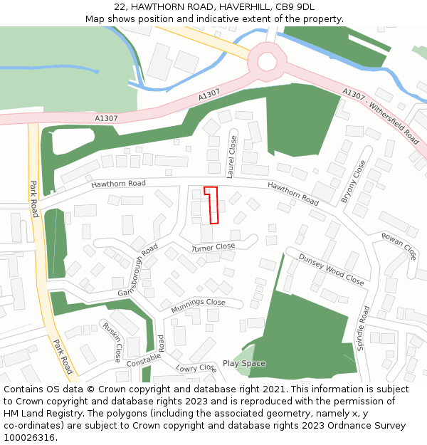 22, HAWTHORN ROAD, HAVERHILL, CB9 9DL: Location map and indicative extent of plot