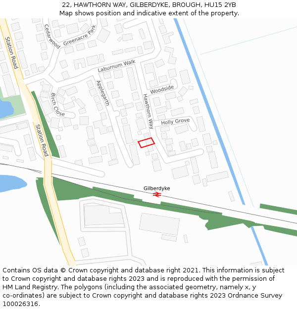 22, HAWTHORN WAY, GILBERDYKE, BROUGH, HU15 2YB: Location map and indicative extent of plot