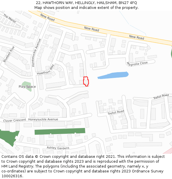 22, HAWTHORN WAY, HELLINGLY, HAILSHAM, BN27 4FQ: Location map and indicative extent of plot