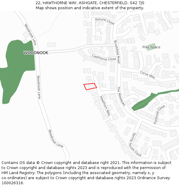 22, HAWTHORNE WAY, ASHGATE, CHESTERFIELD, S42 7JS: Location map and indicative extent of plot
