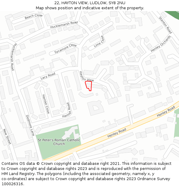22, HAYTON VIEW, LUDLOW, SY8 2NU: Location map and indicative extent of plot