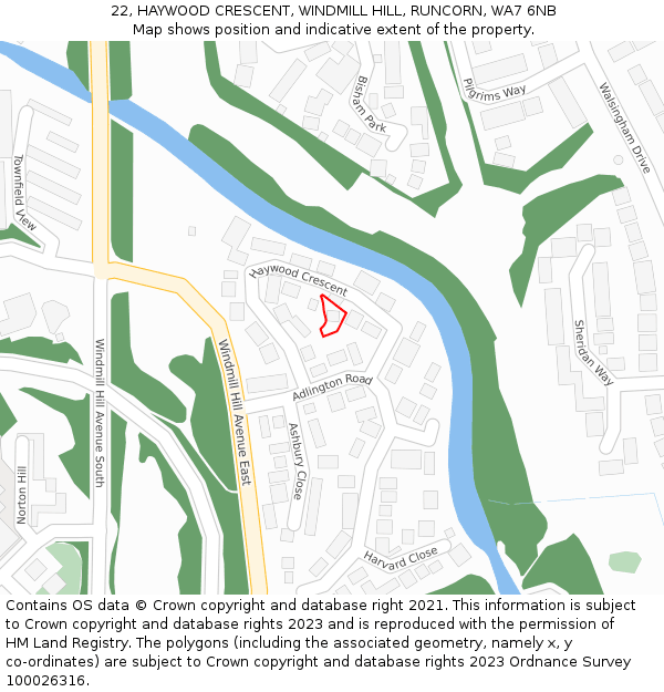 22, HAYWOOD CRESCENT, WINDMILL HILL, RUNCORN, WA7 6NB: Location map and indicative extent of plot