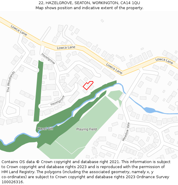 22, HAZELGROVE, SEATON, WORKINGTON, CA14 1QU: Location map and indicative extent of plot