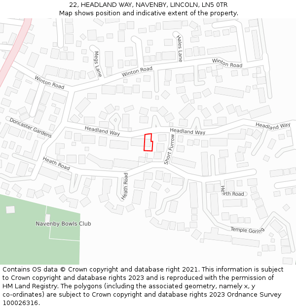 22, HEADLAND WAY, NAVENBY, LINCOLN, LN5 0TR: Location map and indicative extent of plot