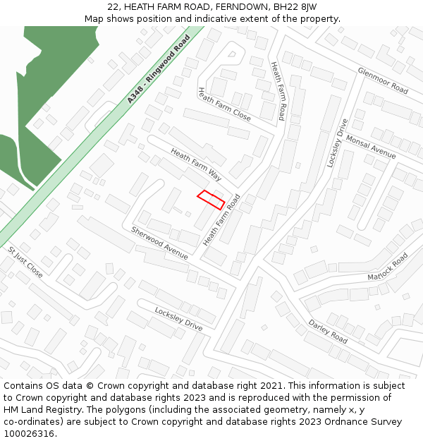 22, HEATH FARM ROAD, FERNDOWN, BH22 8JW: Location map and indicative extent of plot