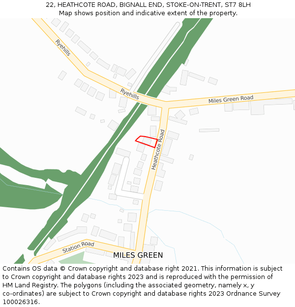 22, HEATHCOTE ROAD, BIGNALL END, STOKE-ON-TRENT, ST7 8LH: Location map and indicative extent of plot