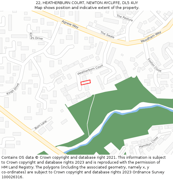 22, HEATHERBURN COURT, NEWTON AYCLIFFE, DL5 4UY: Location map and indicative extent of plot