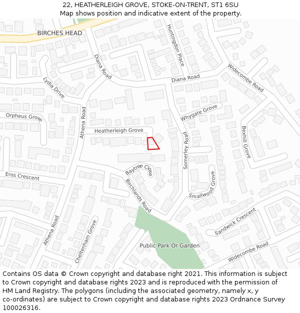 22, HEATHERLEIGH GROVE, STOKE-ON-TRENT, ST1 6SU: Location map and indicative extent of plot