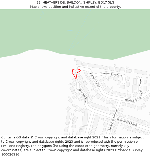 22, HEATHERSIDE, BAILDON, SHIPLEY, BD17 5LG: Location map and indicative extent of plot