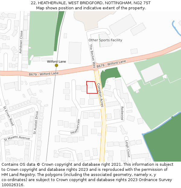 22, HEATHERVALE, WEST BRIDGFORD, NOTTINGHAM, NG2 7ST: Location map and indicative extent of plot