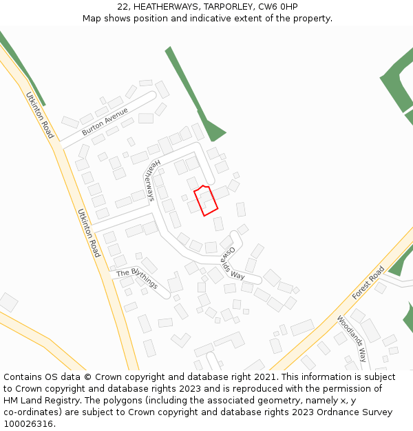 22, HEATHERWAYS, TARPORLEY, CW6 0HP: Location map and indicative extent of plot