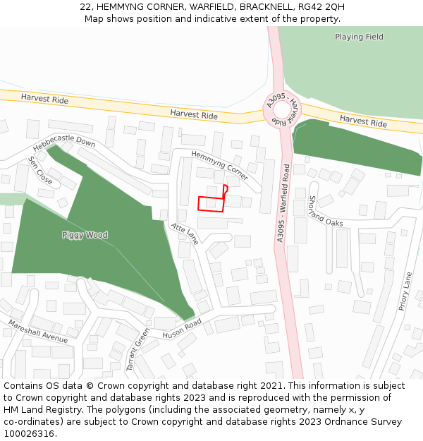 22, HEMMYNG CORNER, WARFIELD, BRACKNELL, RG42 2QH: Location map and indicative extent of plot