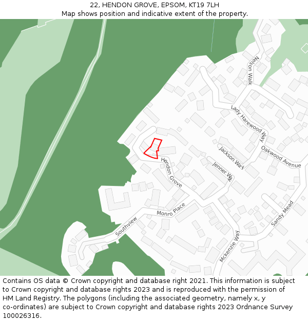 22, HENDON GROVE, EPSOM, KT19 7LH: Location map and indicative extent of plot