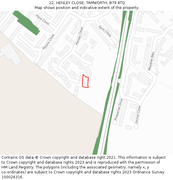 22, HENLEY CLOSE, TAMWORTH, B79 8TQ: Location map and indicative extent of plot