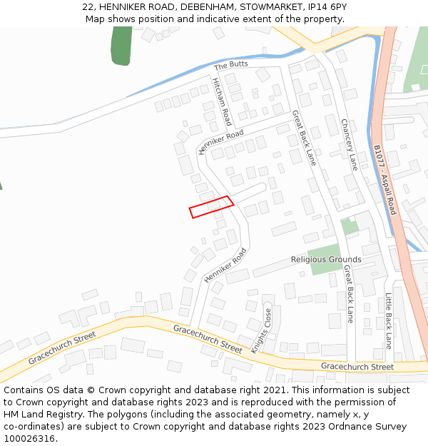 22, HENNIKER ROAD, DEBENHAM, STOWMARKET, IP14 6PY: Location map and indicative extent of plot