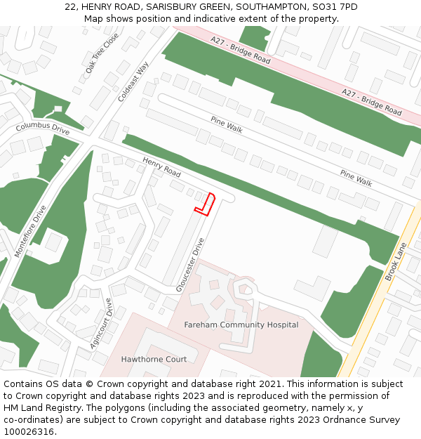 22, HENRY ROAD, SARISBURY GREEN, SOUTHAMPTON, SO31 7PD: Location map and indicative extent of plot