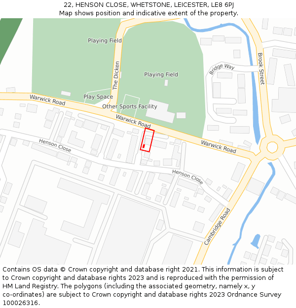 22, HENSON CLOSE, WHETSTONE, LEICESTER, LE8 6PJ: Location map and indicative extent of plot