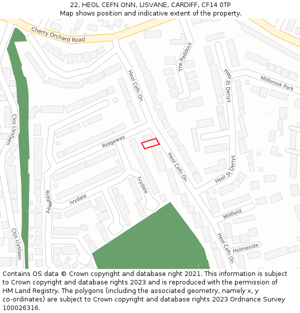 22, HEOL CEFN ONN, LISVANE, CARDIFF, CF14 0TP: Location map and indicative extent of plot
