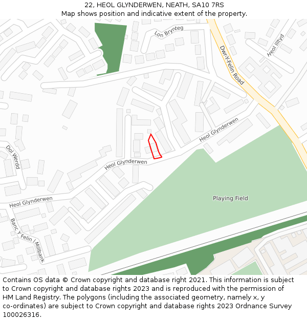 22, HEOL GLYNDERWEN, NEATH, SA10 7RS: Location map and indicative extent of plot