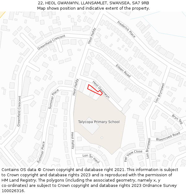 22, HEOL GWANWYN, LLANSAMLET, SWANSEA, SA7 9RB: Location map and indicative extent of plot