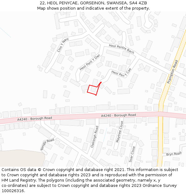 22, HEOL PENYCAE, GORSEINON, SWANSEA, SA4 4ZB: Location map and indicative extent of plot