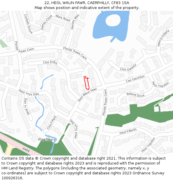 22, HEOL WAUN FAWR, CAERPHILLY, CF83 1SA: Location map and indicative extent of plot